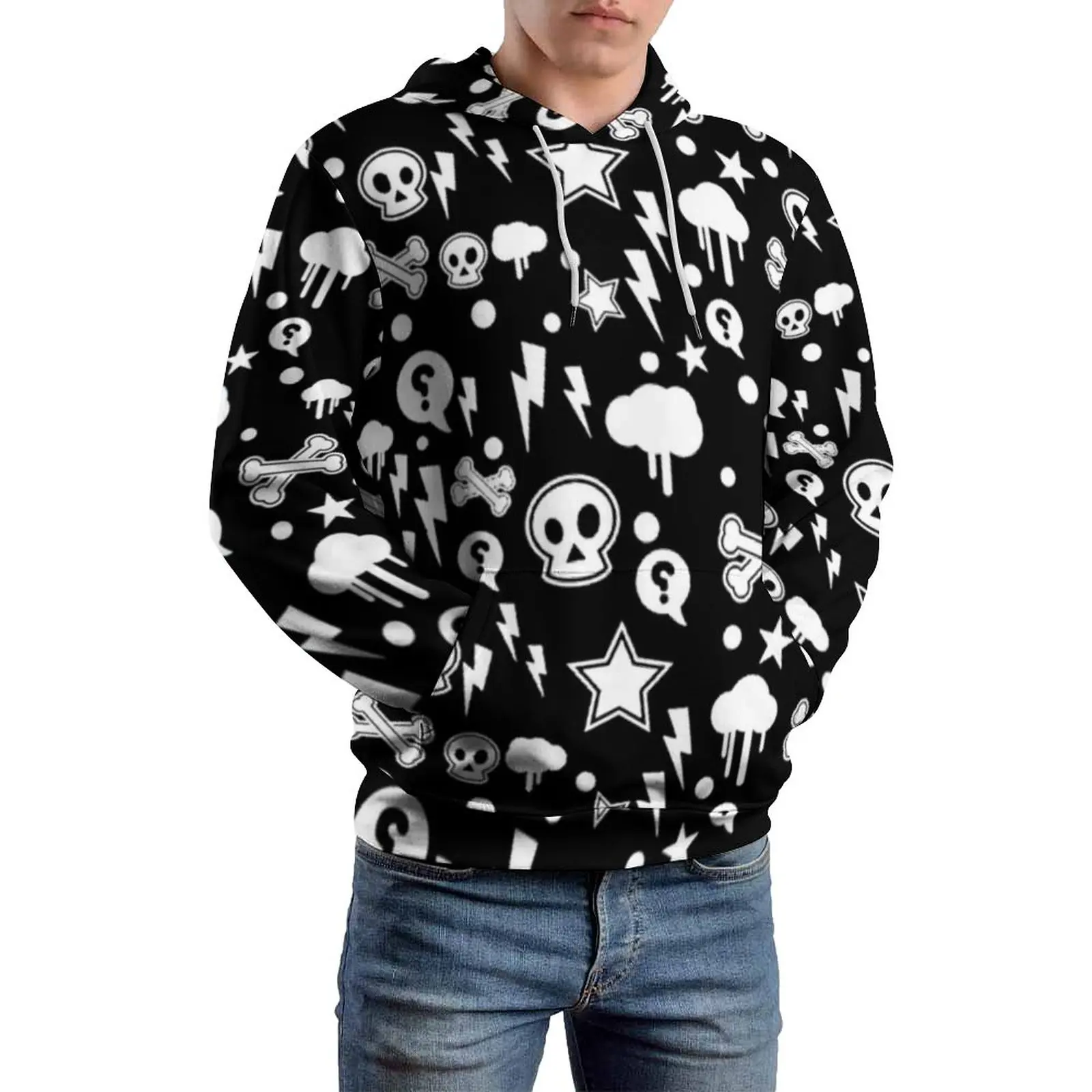 

Gothic Casual Hoodies Male Clouds Skull Witch Funny Design Hooded Sweatshirts Spring Long Sleeve Street Style Oversize Hoodie