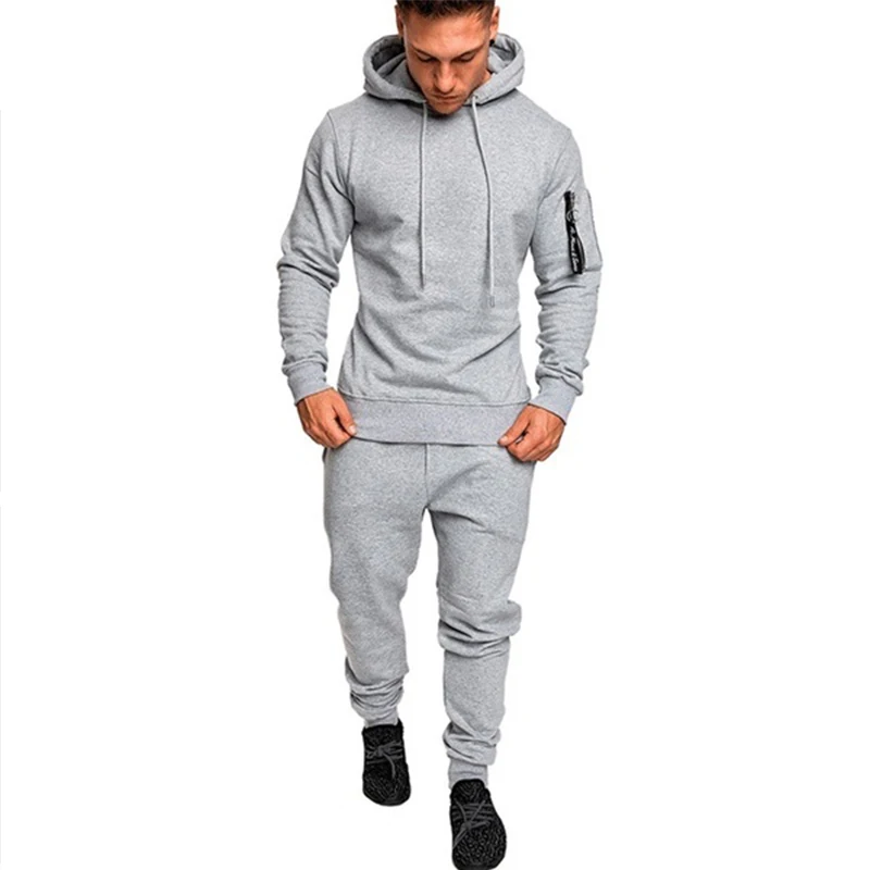 Men Sport Hooded Sweatshirt 2 Pieces Sets Spring Autumn Camouflage Print Street Style Sportswear Male