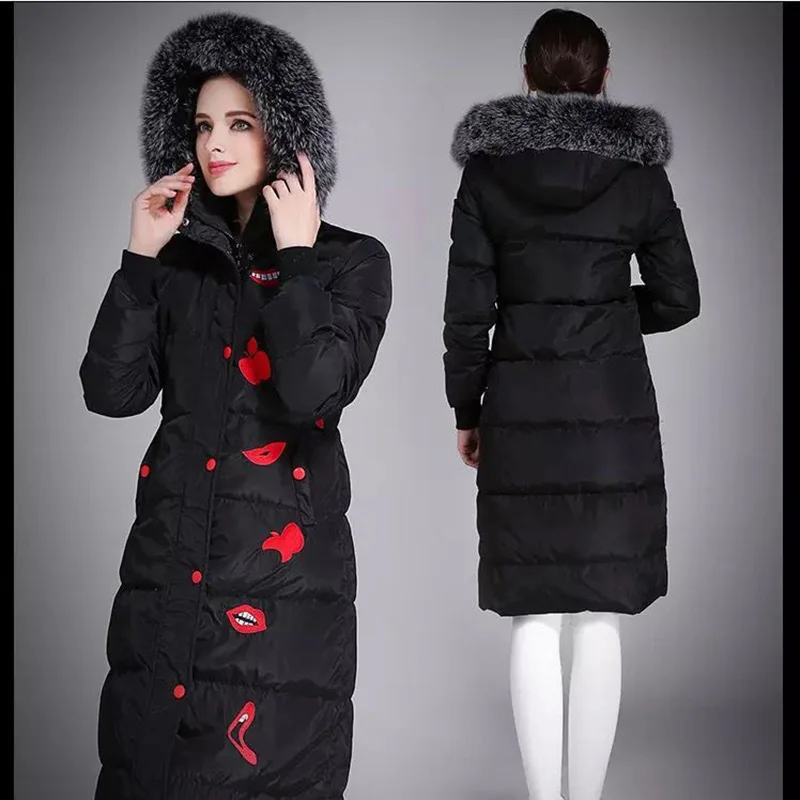 

Down Coats Medium Length Over The Knee Women Winter Jacket White Eiderdown Hooded Slimming And Thick Jacket