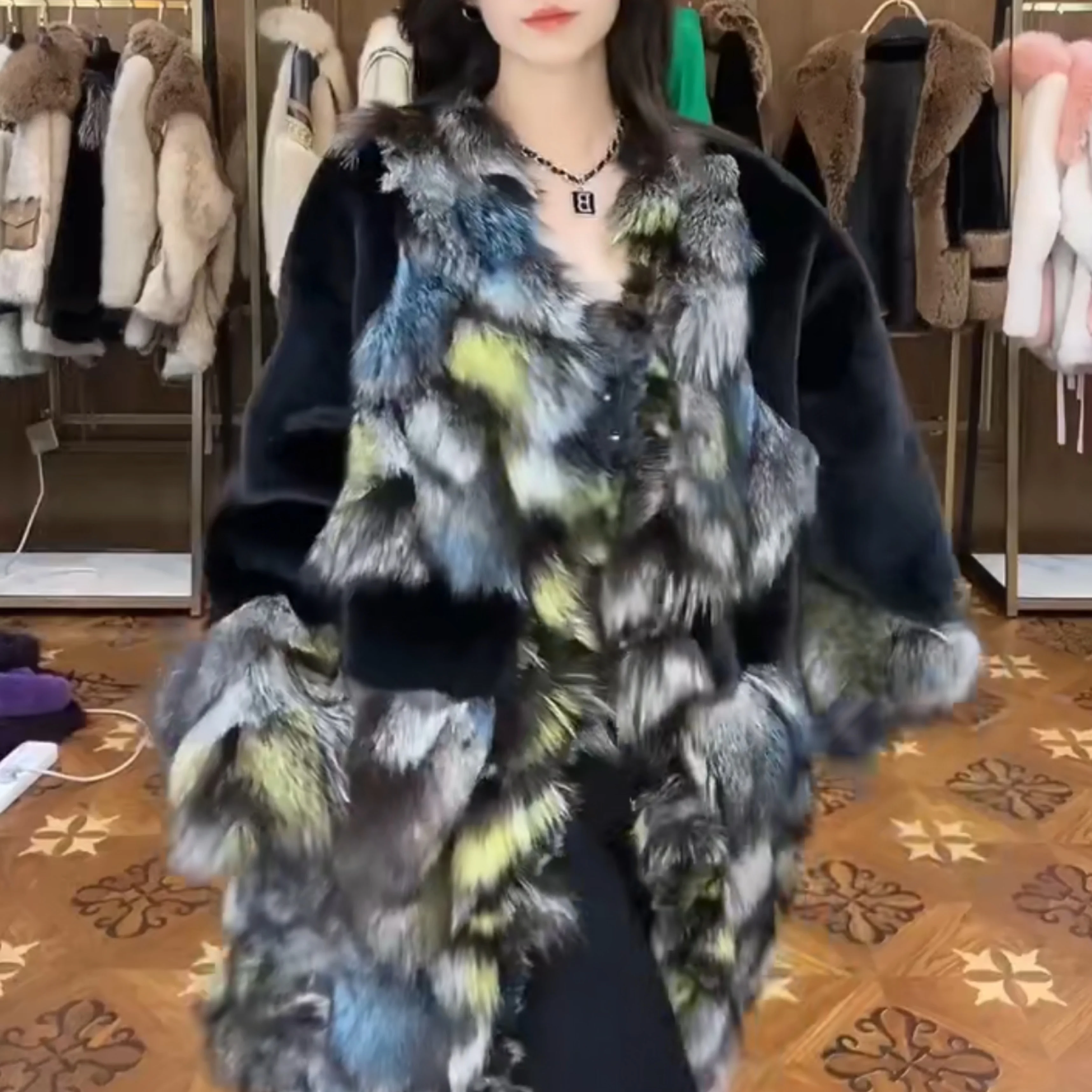 Winter Coat Women 2022 New Imported Fox Fur with European Mink Fur Jacket Long-Sleeved Ladies Mid-Length Warm Slim Fashion Coats