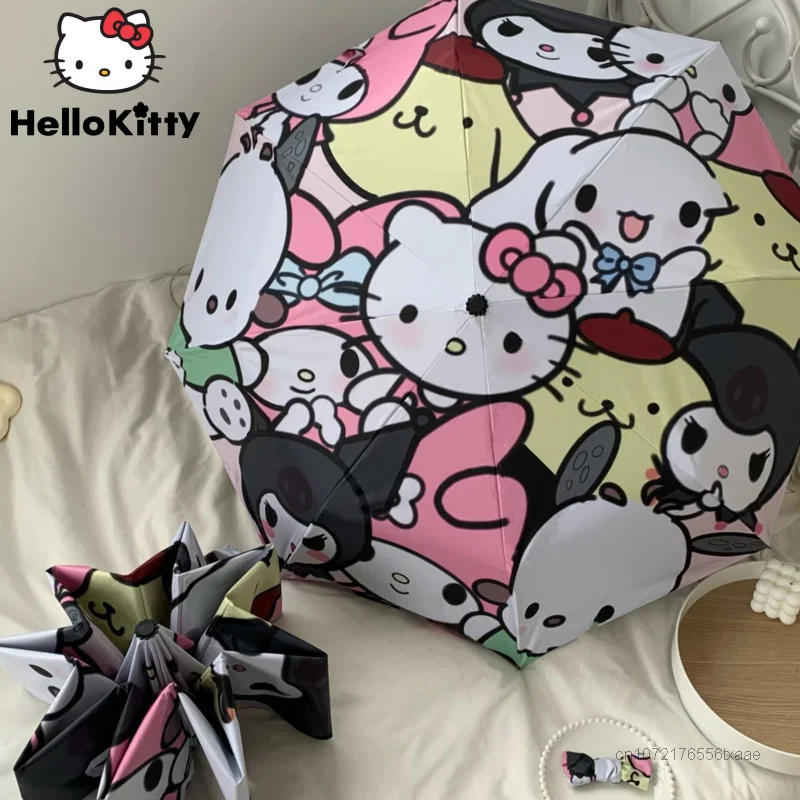 

Sanrio Hello Kitty Sunny And Rainy Dual Use Umbrellas Automatic Aesthetic Female Student UV Protection Cute Three Fold Umbrella