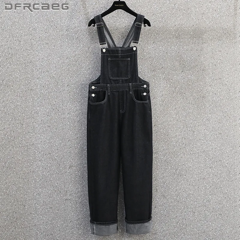 

Женский джинсовый комбинезон, Черный винтажный комбинезон с широкими штанинами, Классический Свободный Повседневный комбинезон в Корейском стиле, 4XL 5XL, весна 2021