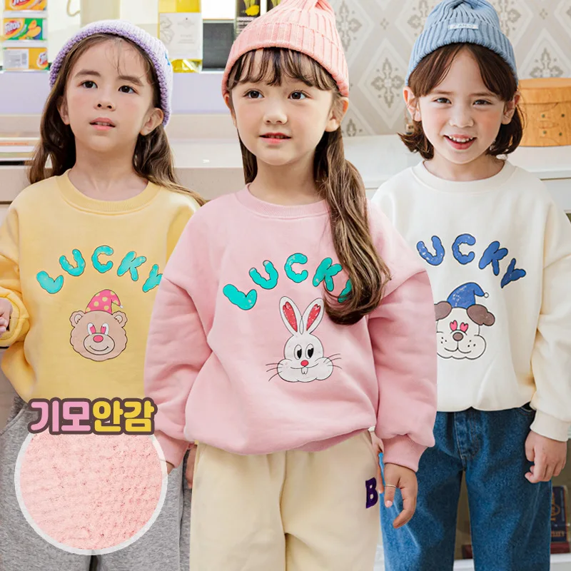 

BEBEZOO Winter Children's T-Shirt with Fleece Thick Warm Animal Cartoon Print Long Sleeves Baby Crewneck T-Shirt