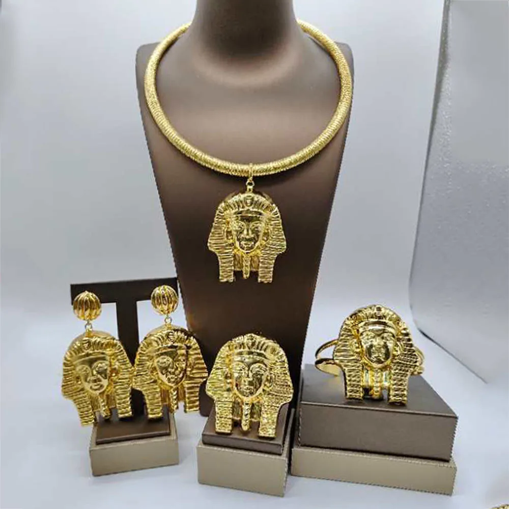 

Dubai Women Necklace Earrings Set 18k Gold Plated Egypt Vintage Necklace Jewelry Nigerian Bridail Jewelry Wedding Party Gifts