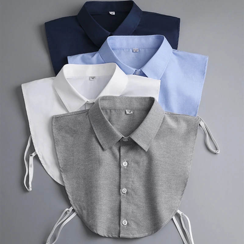 

Mens Office Detachable Dickey Solid Color Button False Collar Lapel Half Shirt