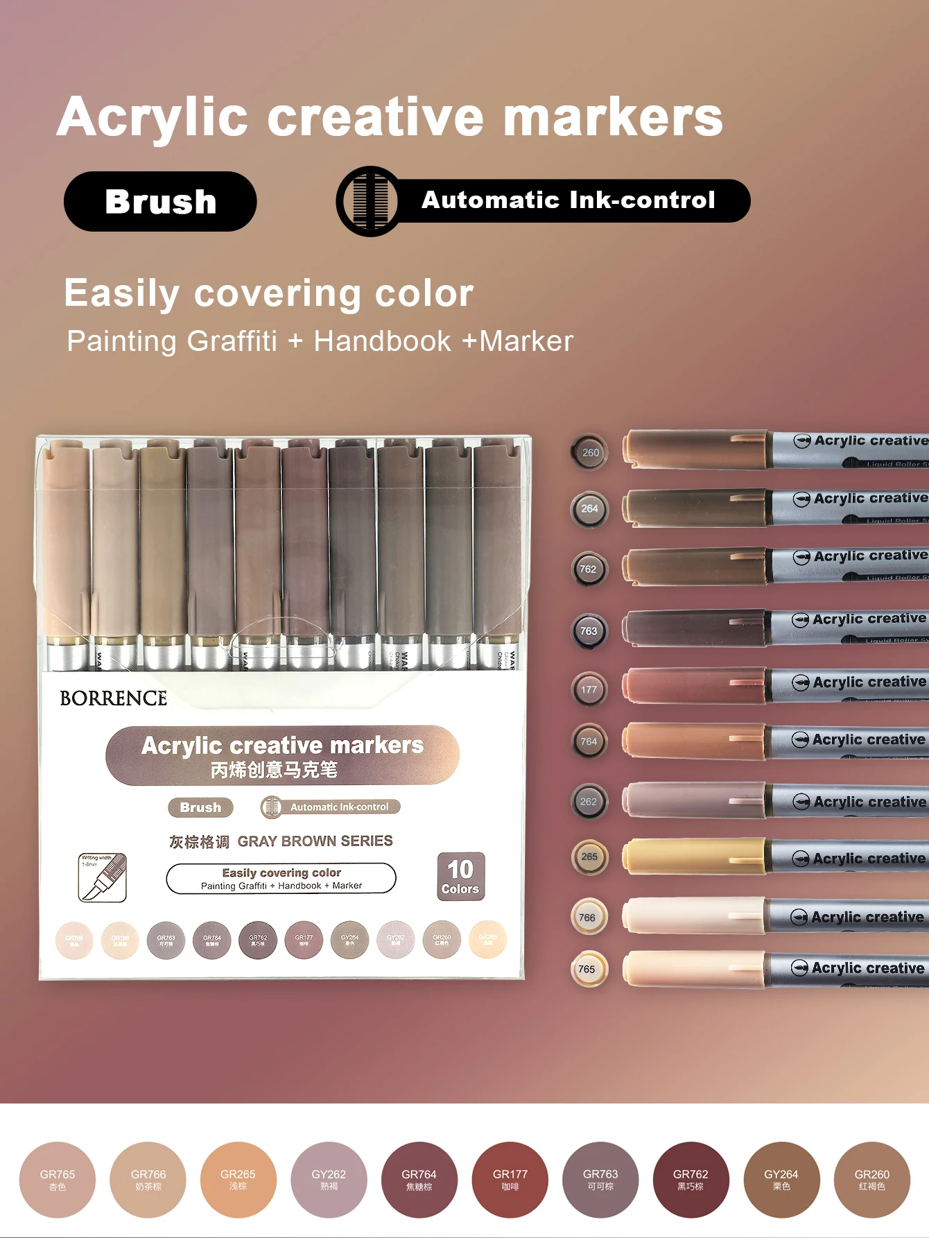 

Набор акриловых маркеров из 10 цветов Acrylic Brush Markers Set