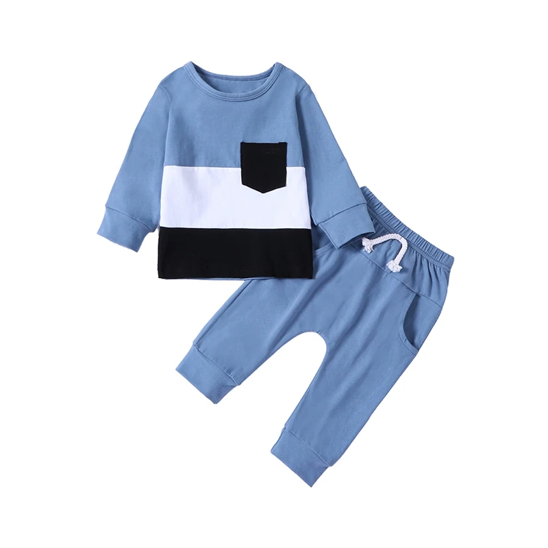 

Toddler Boy Fall Winter Outfits Contrast Color Long Sleeve Pullover Tops T-shirt Drawstring Pants 2Pcs Clothes Set