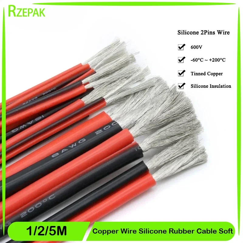 Медный провод 1/2/5 м силиконовый резиновый кабель мягкий 30 28 26 24 22 18 16 14 12 10 8 AWG 2