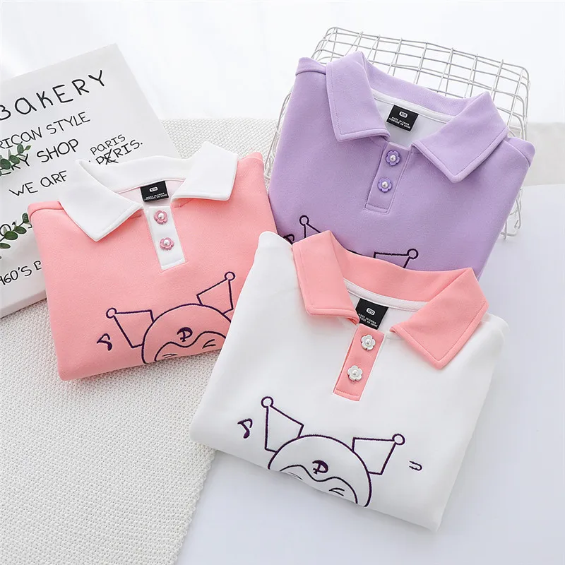 

Hot Sanrio Kids Cotton Kuromi Long Sleeve T-Shirt Cartoon Spring Autumn Lapel Sweater Anime Hoodie Kawaii Girl Children Clothing