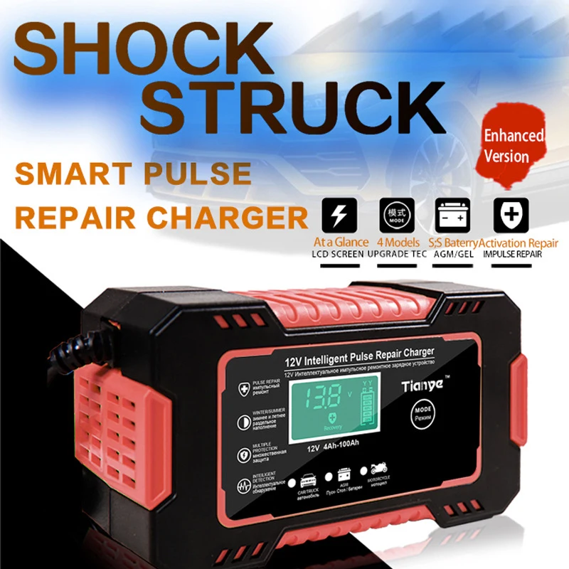 

12v 6A Car Battery Charger Pulse Repair LCD Display Smart Charge AGM Deep Cycle GEL Lead-Acid Automatic Fast Power Charging New