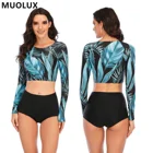 Женский купальник для серфинга, новинка 2022, комплект бикини с длинным рукавом, купальник с листьями, пуш-ап, летний купальный костюм из двух предметов, бикини-бандо