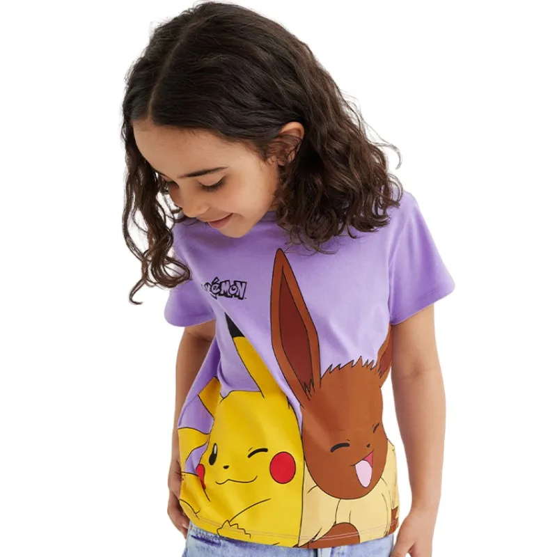 

Pokemon Pikachu Anime Kawaii Summer New Knitted Children's Clothing Cartoon Cute Cotton Loose Kids T-Shirt Short Sleeve Tops