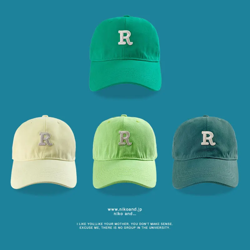 

Embroidered R Letter Baseball Cap Women Retro Metal Buckle Adjustable Breathable Sun Hat Cotton Flat Top Beach Men Cap Wholesale