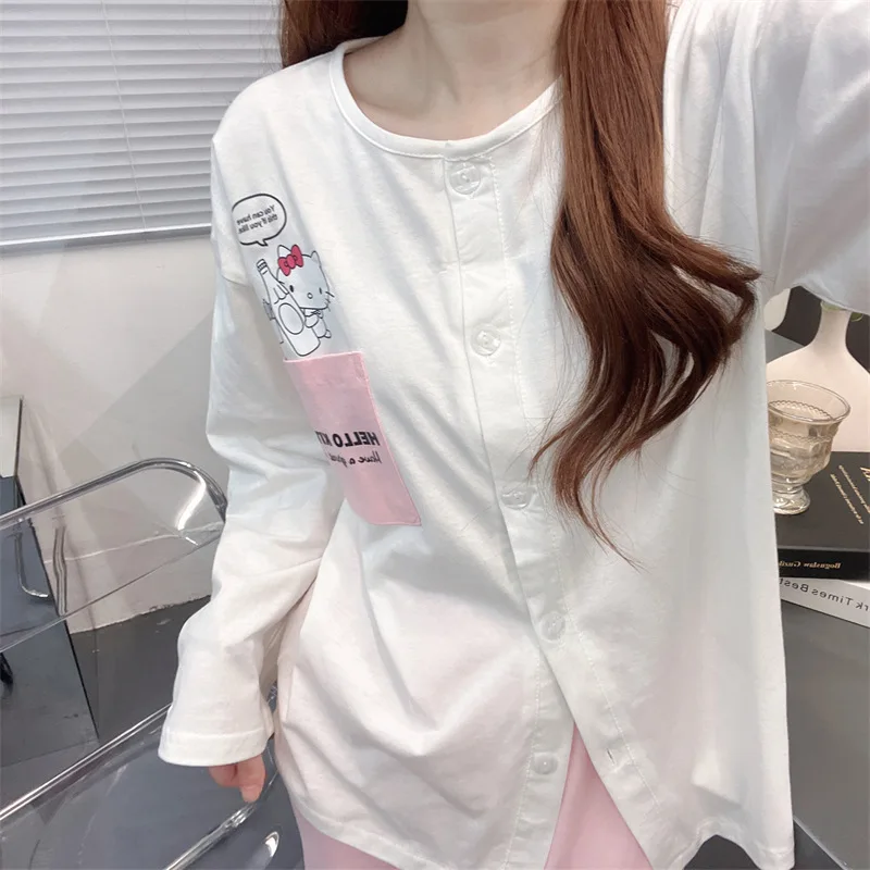 

Kawaii Sanrio Hello Kitty Kuromi Cute Cartoon Women's Pajamas Spring Autumn New Korean Style Long-Sleeved Trousers Sweet Suit