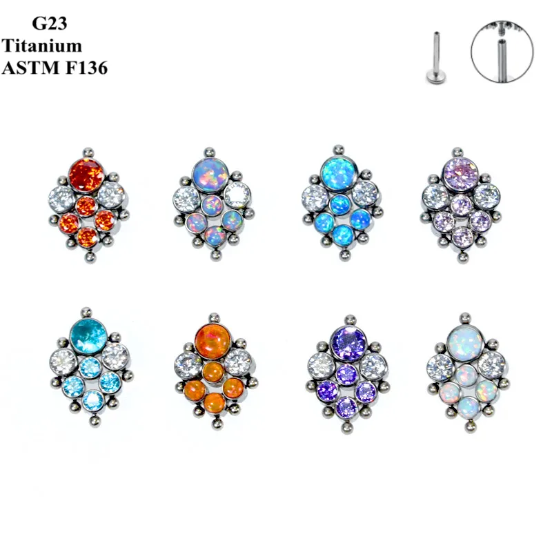 

Exquisite Body Piercing Jewelry G23 Titanium Inlaid Luxury Opal And Zircon Stud Earrings Navel Ring Nose Stud