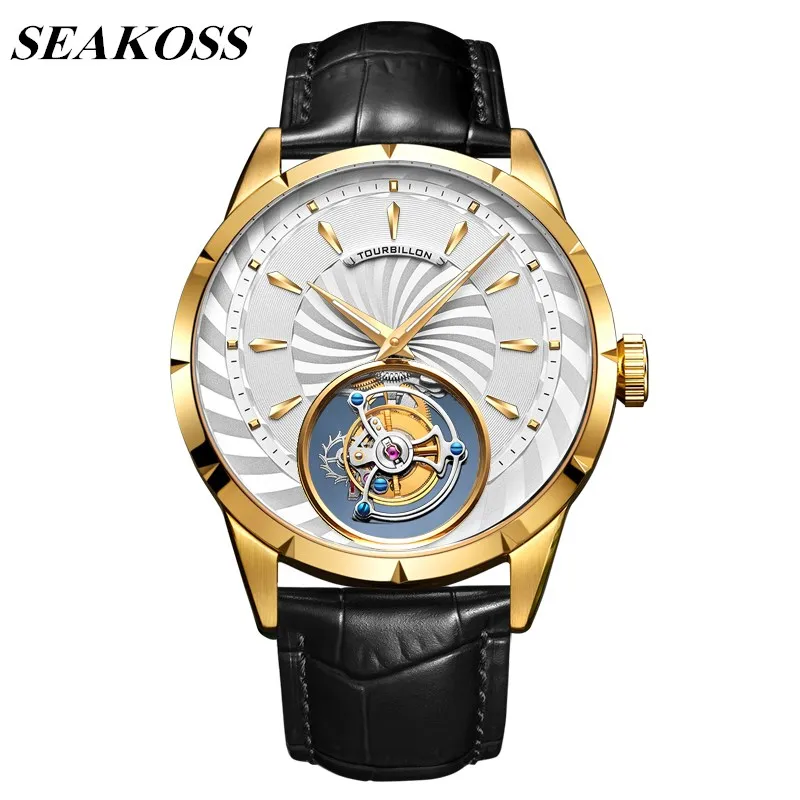 

Top Brand Luxury Mechanical Watch Tourbillon Men Hand Winding Movement Men's Wristwatch Luminous Hands Sapphire Leather Clock