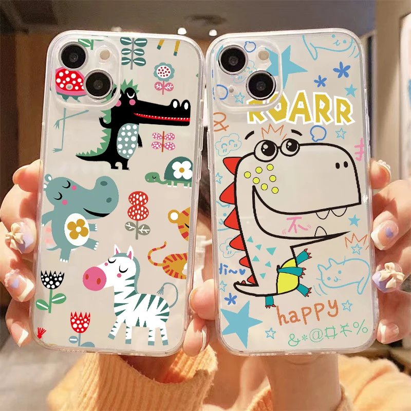 

Cute Animal Dinosaur For Apple iPhone 13 12 11 Pro Max Mini X XR XS Max SE 6 6S 7 8 Plus Clear Phone Case Funda Carcasa