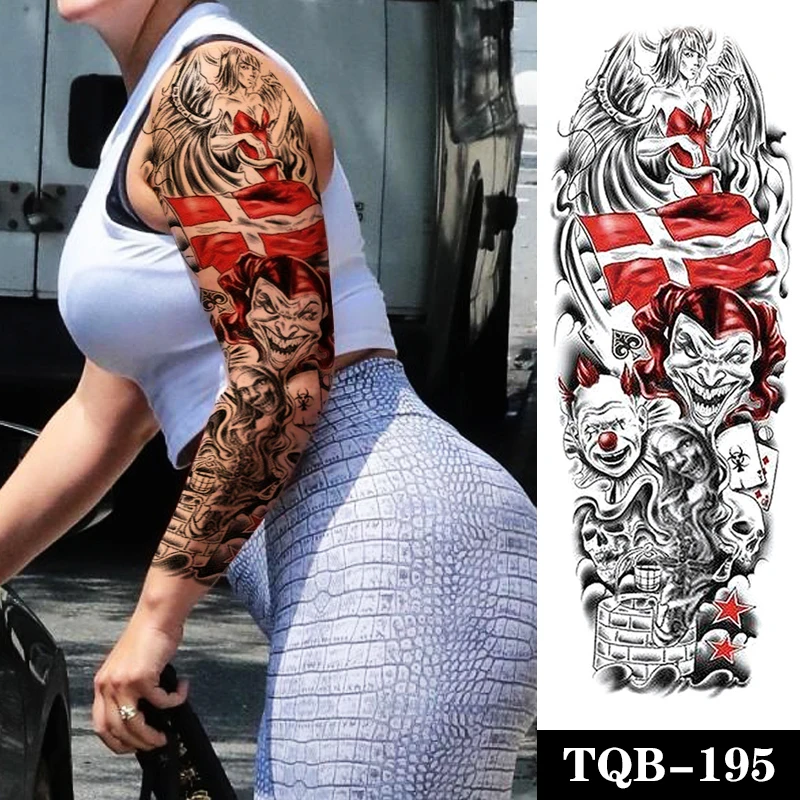 

Waterproof Temporary Tattoo Sticker Clown Angel Devil Card Skull Castle Pentagra Flash Tatoo Art Arm Fake Tatto for Woman Men