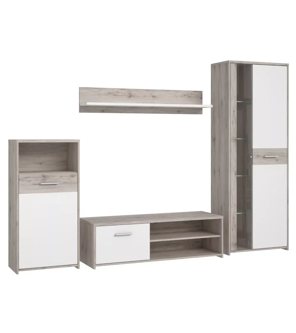 

GALENA modular living room furniture 266 cm wide. 4 modules TV cabinet, display cabinet, vertical module, wall shelf.
