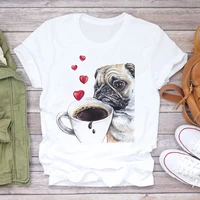 2022 women tshirt harajuku kawaii pug dog coffee cartoon female tee shirts summer graphic fashion short sleeve lady t shirt tops