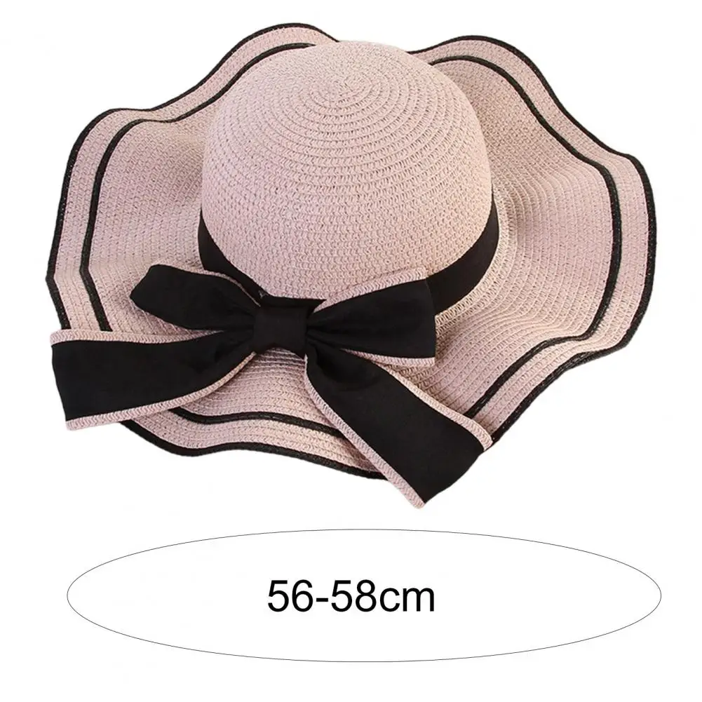 

Casual Beach Hat Wearproof Wear-Resistant One Size Bowknot Decor Straw Hat