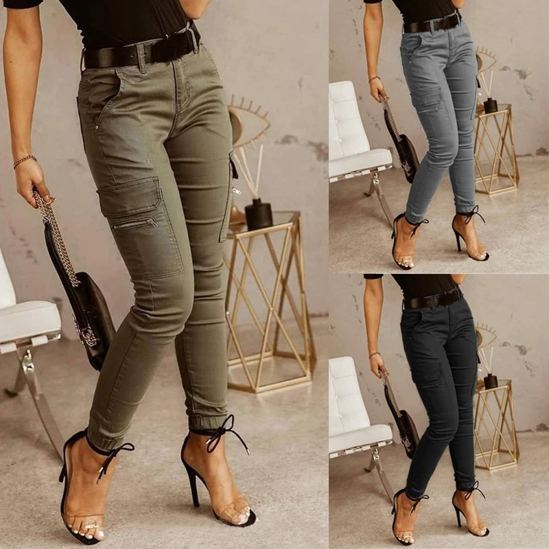 

Брюки-карго женские с заниженной талией, зеленые винтажные узкие штаны, модные спортивные джоггеры на молнии с карманами, весна-лето