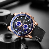 megir new chronograph mens watches top brand luxury quartz watch leather luminous waterproof sport wristwatch relogio masculino