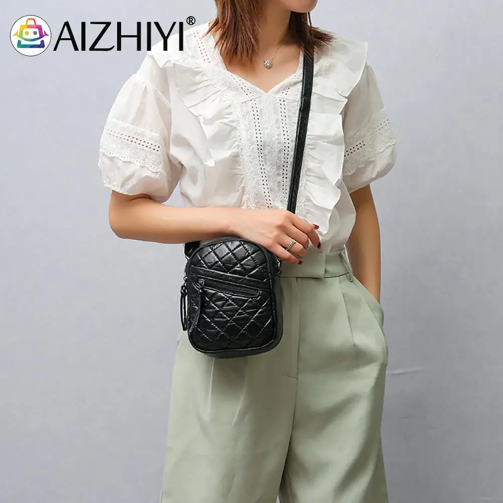 

Vintage Women Diamond Lattice Shoulder Bag Preppy Casual Mini Soft Leather Crossbody Bag Female Leisure Single-Shoulder Handbag