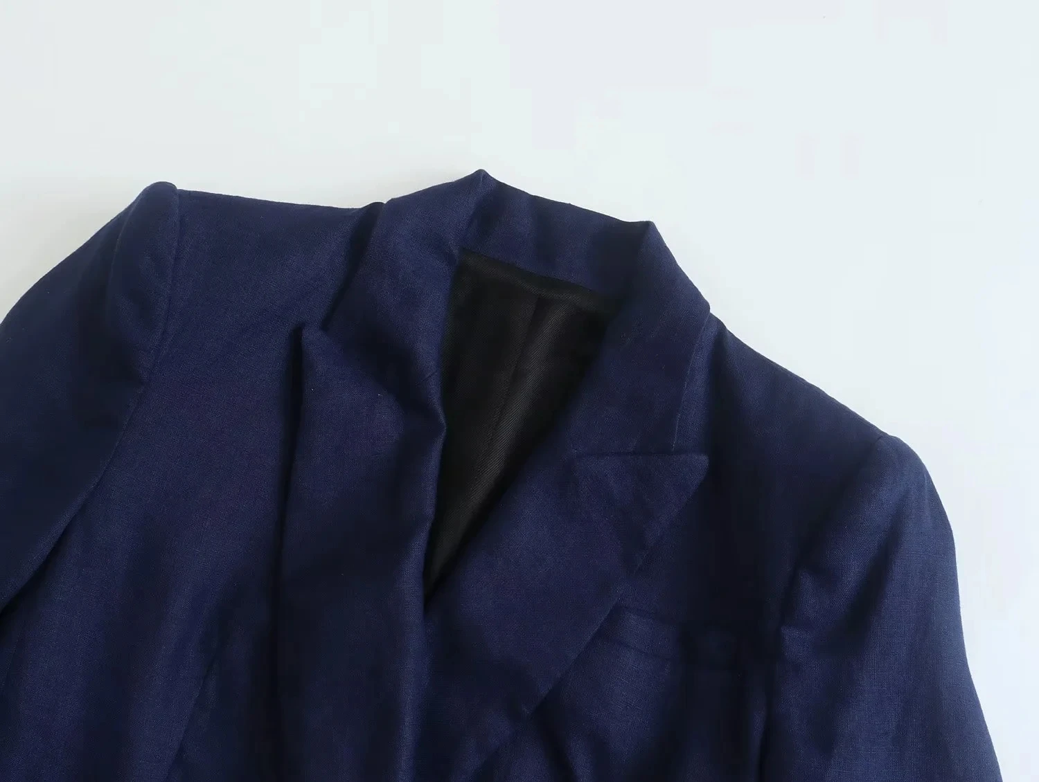 Maxdutti Navy Color Casual Blazers Women England Style Office Lady Fashion Simple Linen Jacket