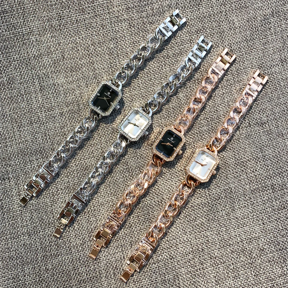 Модные женские часы с цепочкой из нержавеющей стали ретро простые элегантные