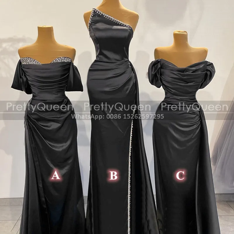 

Женское длинное платье с бусинами, черное плиссированное платье русалки, платье подружки невесты с открытыми плечами и Боковым Разрезом, лето 2019
