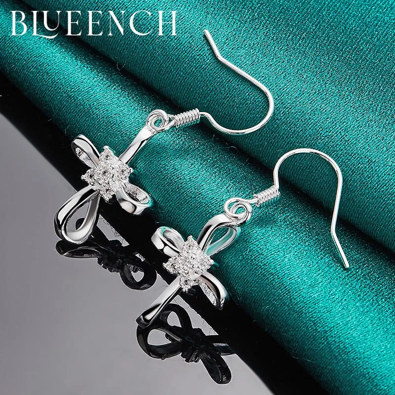 

Blueench 925 Sterling Silver Zircon Cross Drop Eardrop Earrings Earrings for Woman Proposal Wedding Fashion Jewelry