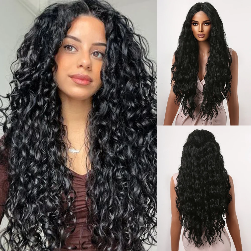 

HAIRCUBE 26 Inches Long Kinky Curly Lace Front Synthetic Wigs for Afro Women Black Deep Wave Hair Daily Heat Resistant Lace Wigs