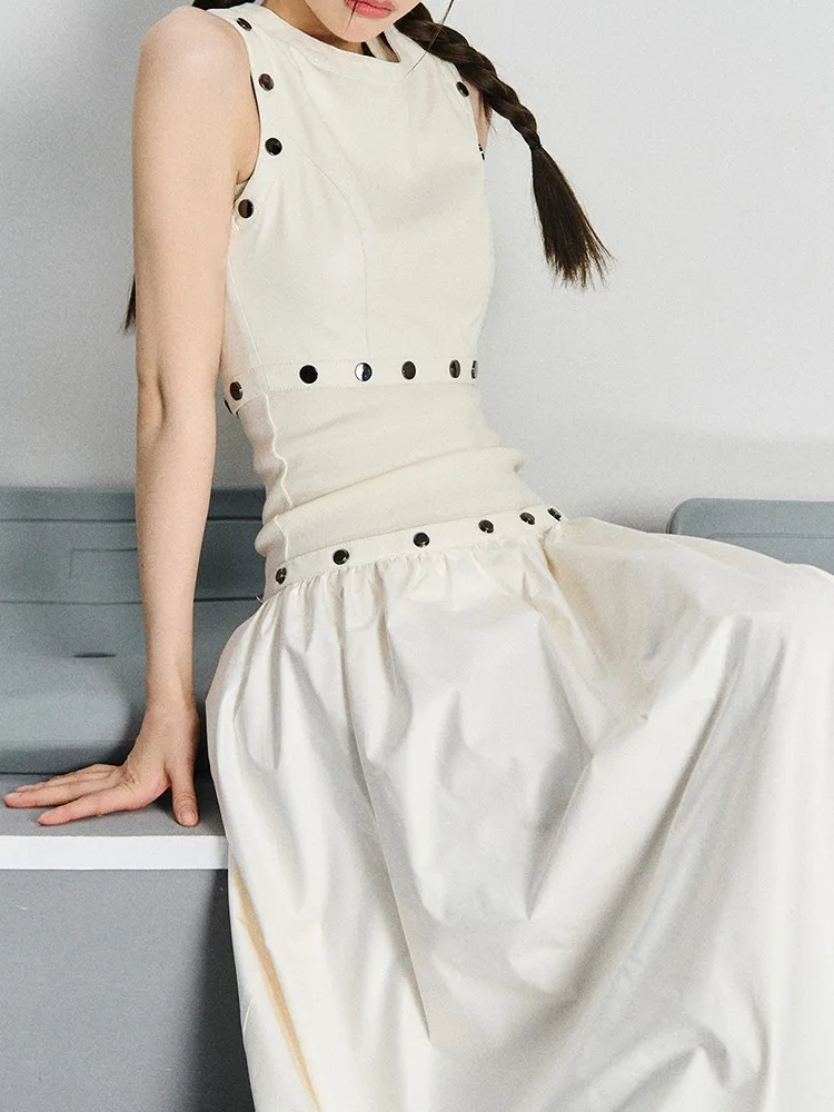 

2023 New Fashion Detachable PU Strap Tank Top Dress Women's Sleeveless Top Spliced Half Length Dress Set