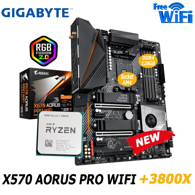 

Разъем AM4 Gigabyte X570 AORUS PRO WIFI + AMD Ryzen 3800X материнская плата Combo DDR4 128 ГБ AMD X570 материнская плата SATAlll M.2 ATX