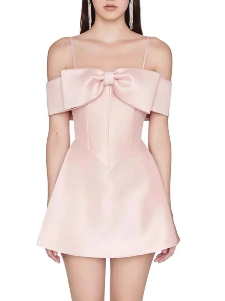 DEAT 2024 летнее платье-бретелька с открытой спиной и бантом для женщин модное