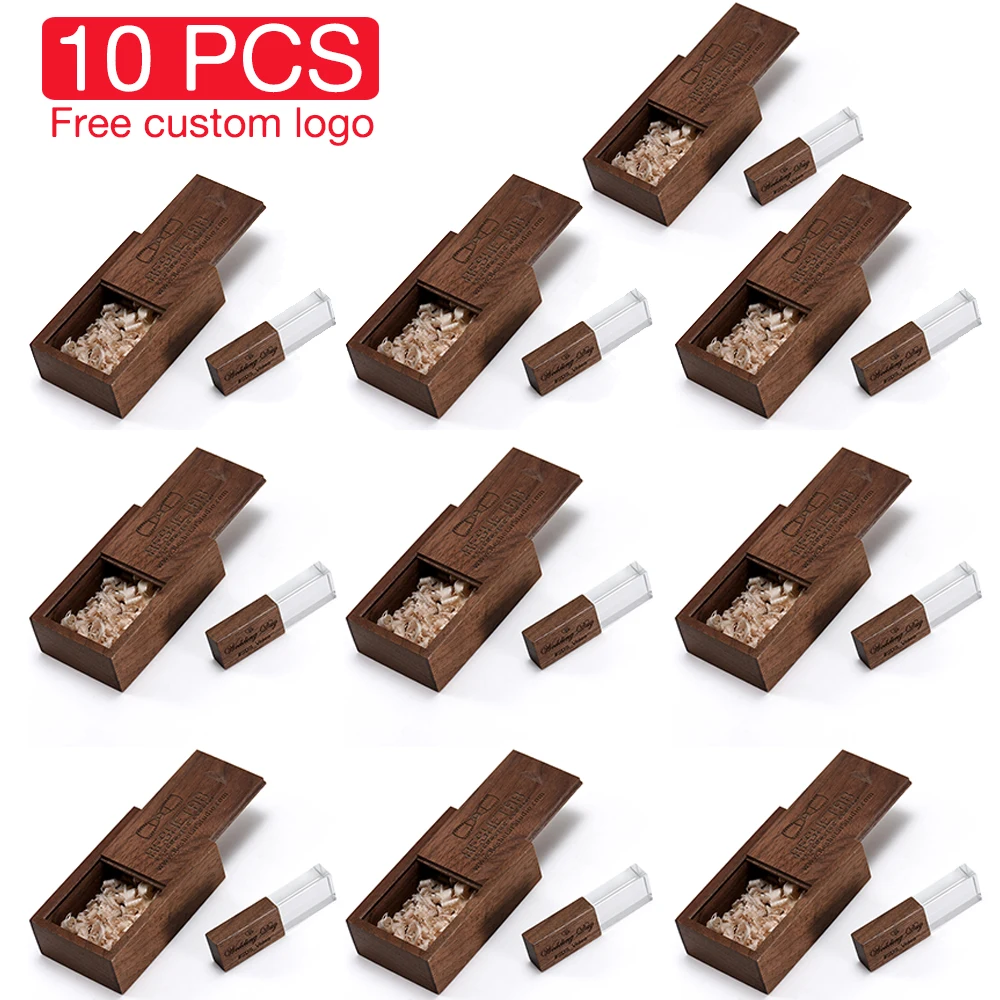 Movimentação de Madeira Bonito da Pena da Vara da Memória 32gb 64gb 128gb da Movimentação Feita sob Encomenda do Flash de Usb do Bordo da Caixa de Madeira do Lote de Jaster 10 Peças Pen drive USB