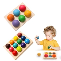 1set wooden rainbow matching ball montessori color sorting board educational color cognitive game for children birthday gift