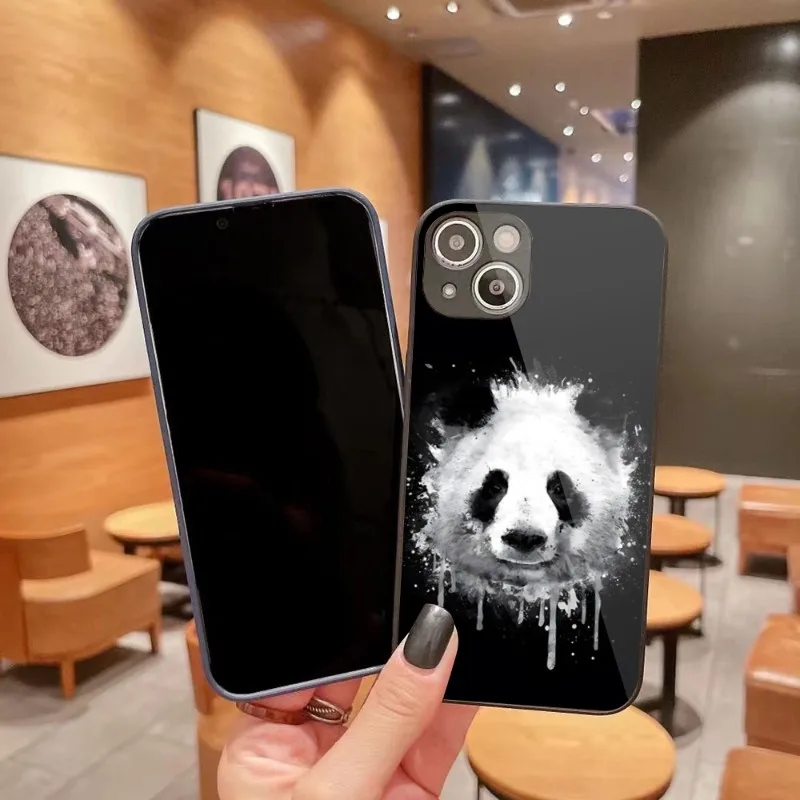 

Чехол для телефона с мультяшной пандой для IPhone 14 13 12 11 Pro Max X XR XS 8 7 Plus, цветной чехол из жидкого стекла