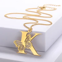 free shipping dainty big butterfly letters necklaces for women girl jewelry stainless steel chain initial pendant necklace