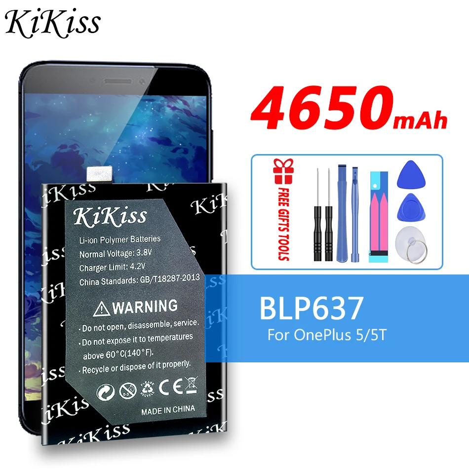 

Original KiKiss 4650mAh BLP637 Phone Battery For OnePlus 5 / OnePlus 5T One Plus 5/5T Cell Phone Replacement Batteries+Gift Tool