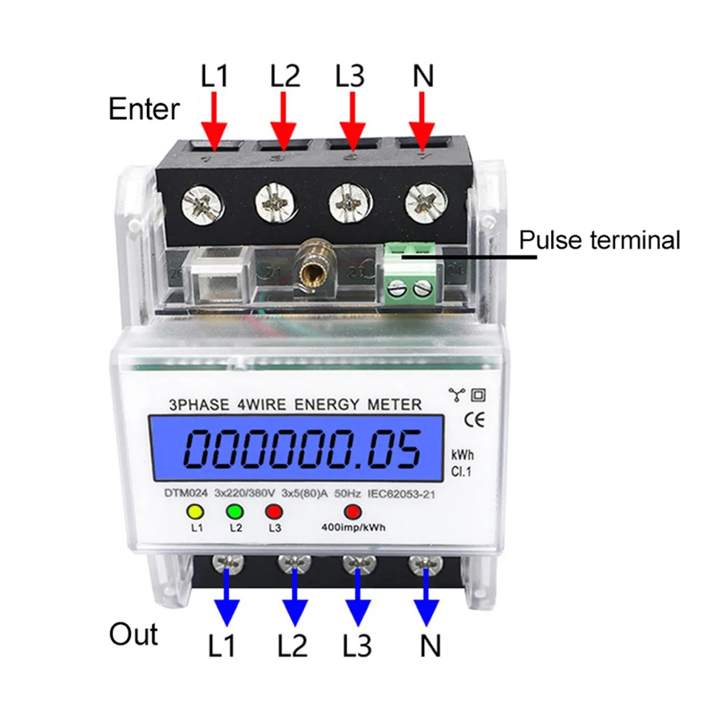 

3 Phase 4 Wire 5-80A Digital Energy Meter 220/380V Energy Consumption kWh Meter DIN Rail Electric Power Meter