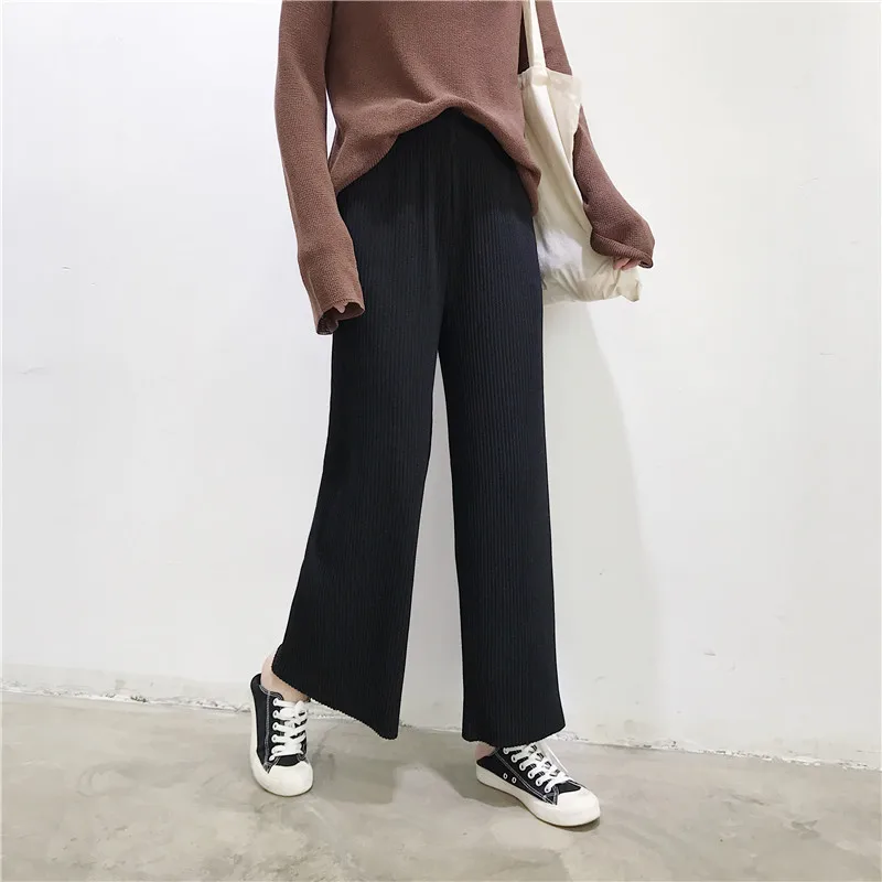 2022 Autumn Spring Loose Pleated Casual Pants Korean Style Women Slim Long Trousers Fashion Elastic Waist Black Khaki Pant