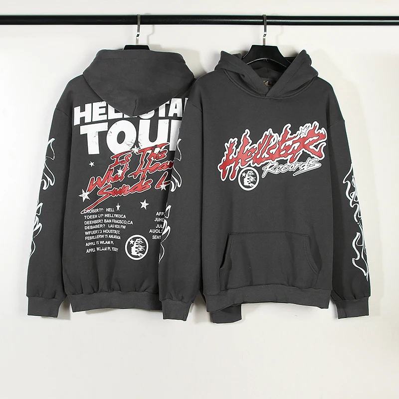 

2023 Hellstar Vintage Printed Red Letter Hoodie Fleece For Men Women Loose Fitting Hooded Pullover Long Sleeve Sweatshirt