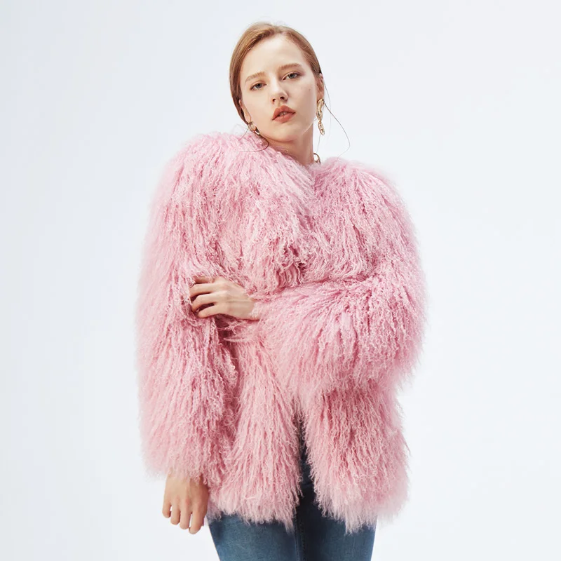 Milan Show Whole Mongolia Tan Sheep Fur Coats Women's 70CM Mid-Long High Fashion Overcoat Lady Luxurious Lambskin Parka Lamb Fur