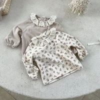 baby girl spring new floral shirts cotton infant long sleeve tops lace collar princess blouse kids baby girl bottoming shirt