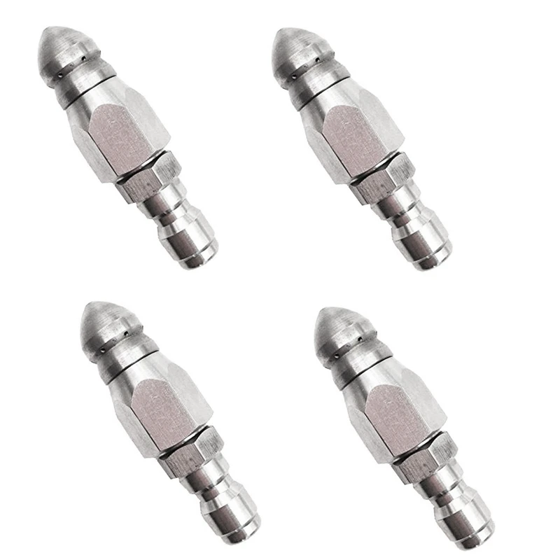 

4X Pressure Washer Sewer Jetter Nozzle With Stainless Steel, Durable Design Sewer Jet Nozzle,1/4Inch Quickly Connector
