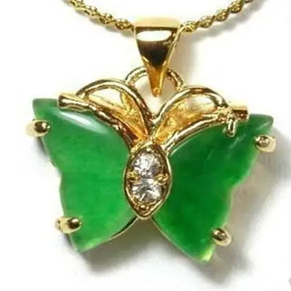 Новое ожерелье с подвеской в виде бабочки из натурального зеленого камня