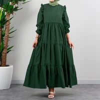 wepbel muslim abaya puff sleeve solid muslim kaftan maxi dress robe islamic maxi dress islamic clothing women casual sundress
