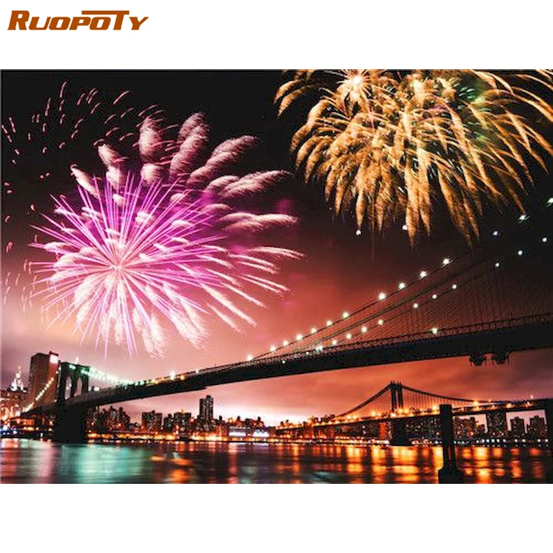 

RUOPOTY Frame DIY Painting By Number Adults Fireworks On Canvas Hand Painted Paintings Art Gift Pictures By Numbers Home Decor